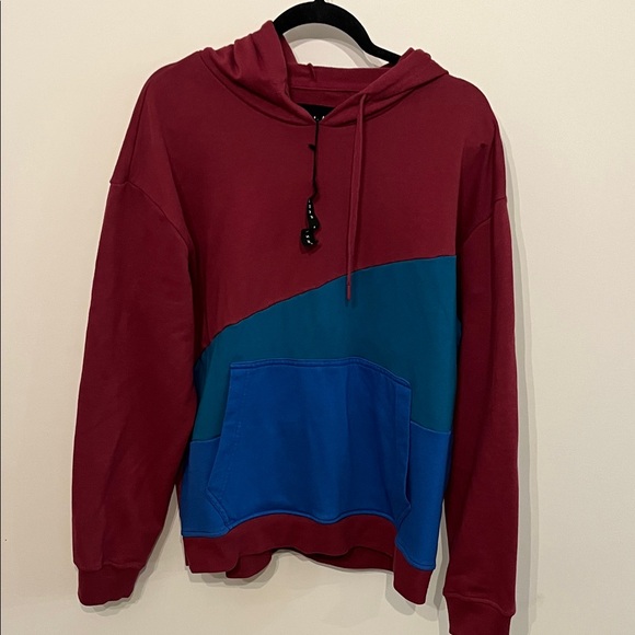 Edgar + Ash Other - Colorblock Maroon Hoodie with Teal and Blue Panels